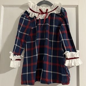 Plaid Ruffle Kids Dress - Red and Blue